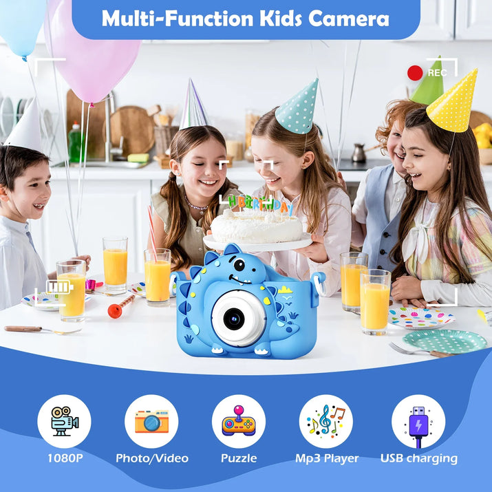 Playful Kid-Friendly HD Digital Camera, Soft Silicone Case, 32GB Card Included