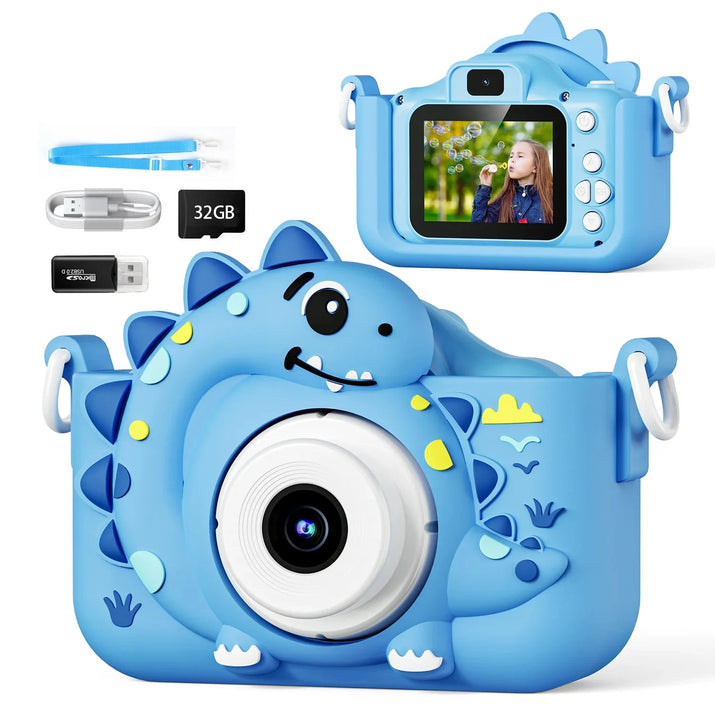 Playful Kid-Friendly HD Digital Camera, Soft Silicone Case, 32GB Card Included