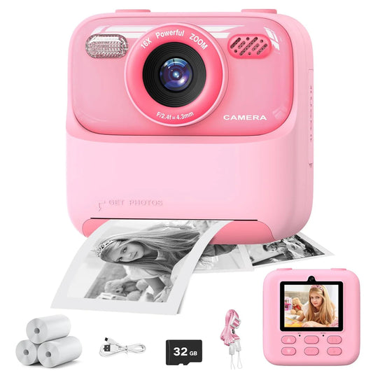 Kids 1080P HD Dual Lens Instant Print Camera with 32GB SD Card